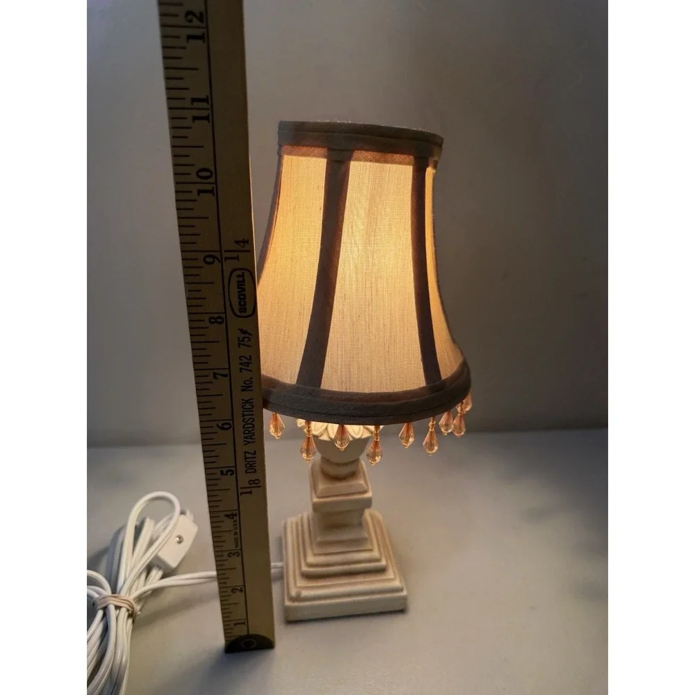 Vintage Victorian Fringe Table Lamp Small Cream Beige Resin Base 11